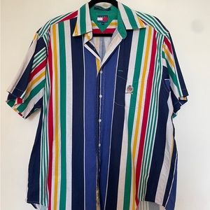 Oversized Vintage Tommy Hilfiger Striped Short Sleeve Shirt Size Medium